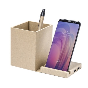 AX Foldable recycled cardboard wireless charger 5W, USB hub 2.0, pen holder, phone stand - Img 3