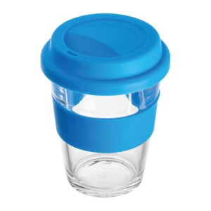 Easy™ Cană din sticlă cu manșon și capac din silicon.