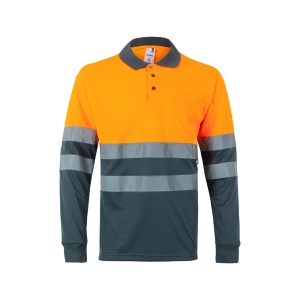 hi!™ VL VULCAN Tricou polo bicolor cu ochi de pasăre (160g/m²) cu mâneci lungi, din poliester (100%)