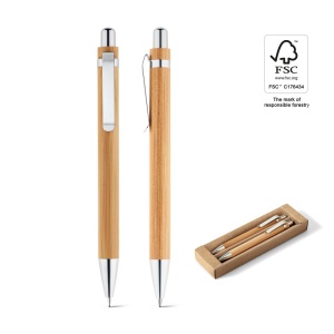 HI GREENY. Ball pen and mechanical pencil set in bamboo