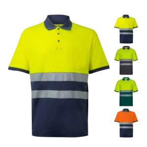 HI VL ACHELOUS. Tricou polo piqué bicolor (150g/m²) cu mâneci scurte, din bumbac (55%) și poliester (45%)