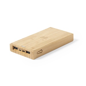 MAK Diuk - Power Bank Bamboo Wireless 5W. 10000 mAh. Solar Charging. 2 USB Outputs. Type C Output and Input