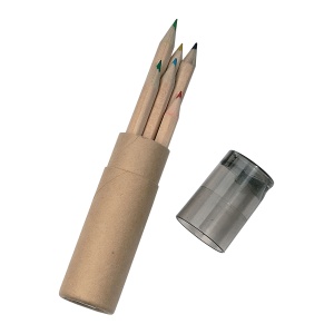 ON™ 6 wooden colouring pencils with hexagonal cross-sections in a cylindrical cardboard tube
