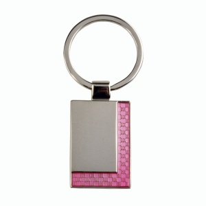ON™ Rectangular metal key ring with shimmering colour detail on one side in a black box