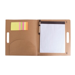 ON™ Recycled-paper notepad carrying file with sticky notes and cardboard pen, ruled notepad
