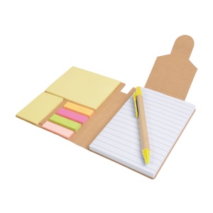 ON™ Recycled-paper notepad with cardboard pen and sticky notes