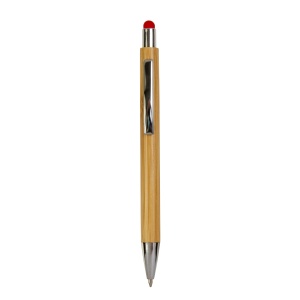 ON™ Bamboo barrel push ball pen with colored touch point and chrome tip