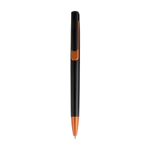 ON™ Plastic snap pen with black barrel and metallic tip and detail