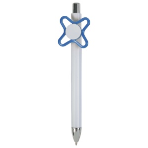 ON™ White plastic snap pen with coloured spinner. Centre of the spinner to be customised