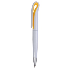 ON™ Plastic snap pen with white barrel and curved clip with coloured inside, jumbo refill