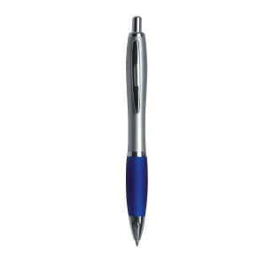 ON™ Plastic snap pen with silver barrel, rubberised coloured grip and metal clip, jumbo refill