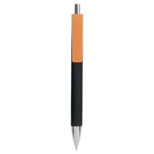 ON™ Plastic snap pen with tyre-effect rubberised black barrel and wide coloured clip