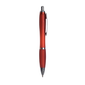 ON™ Plastic snap pen with coloured barrel, matching rubberised grip and metal clip
