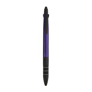 ON™ Plastic snap pen with 3 refills in blue, black and red, and touchscreen rubber tip