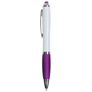 ON™ Plastic twist pen with white barrel, rubberised coloured grip