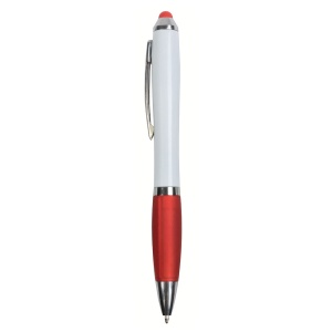 ON™ Plastic twist pen with white barrel, rubberised coloured grip