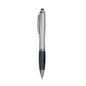 ON™ Plastic twist pen with silver barrel, rubberised coloured grip