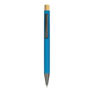 ON™ Rubberized metal snap pen with burnished details and bamboo button