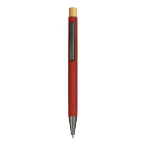 ON™ Rubberized metal snap pen with burnished details and bamboo button