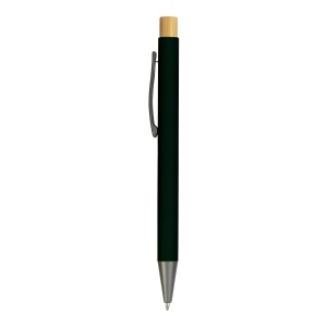 ON™ Rubberized metal snap pen with burnished details and bamboo button