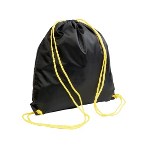 ON™ Black 210T polyester backpack with drawstring closure, reinforced black corners