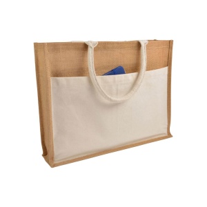ON Geantă de cumpărături din iută cu interior cerat, clin, mânere și buzunar frONtal din bumbac natural