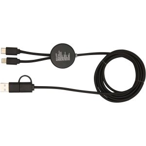 PF™ Chechia 5-in-1 recycled plastic 150 cm data sync and 27W fast charge cable with bamboo details