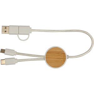 PF™ Chechia 5-in-1 recycled plastic 30 cm data sync and 27W fast charge cable with bamboo details