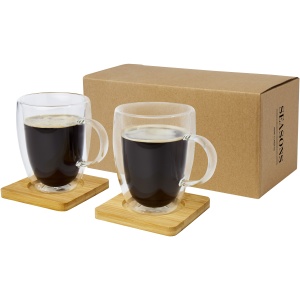 PF™ Manti 2-piece 350 ml double-wall glass cup with bamboo coaster