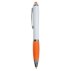 Plastic twist pen with white barrel, rubberised coloured grip - Img 4