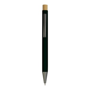 Rubberized metal snap pen with burnished details and bamboo button - Img 1