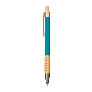 Rubberized recycled aluminum snap pen. Burnished details , bamboo button and grip - Img 3