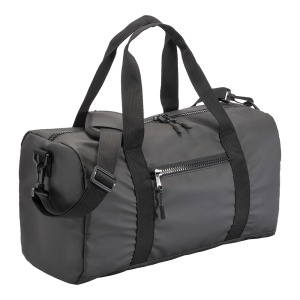 Water resistant polyester Duffle bag. Adjustable and removable shoulder strap with buckle