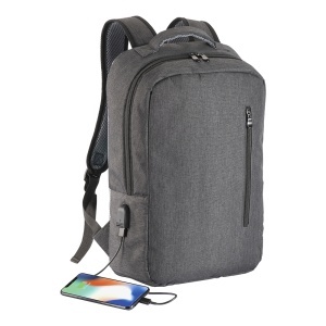 300D Polyester laptop backpack with 3 pockets. Laptop principal pocket and side pocket