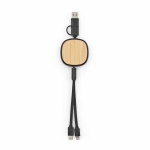 Bohr Cablu 3 în 1 din ABS și bambus. Retractabil 1 m. 10 W.