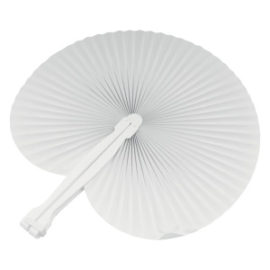 Coloured paper hand fan with white plastic handle, 26 cm long, 24 cm diameter when open - Img 10