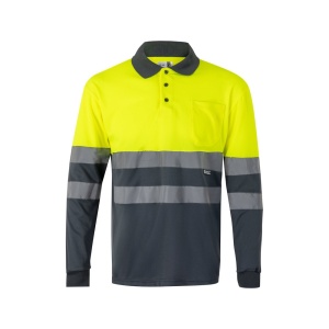 hi!™ VL VULCAN Tricou polo bicolor cu ochi de pasăre (160g/m²) cu mâneci lungi, din poliester (100%)