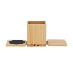 MAK Deblik - Multifunction Pencil Holder Bamboo Cup Warmer. Wireless 15W. USB and Type C Connection