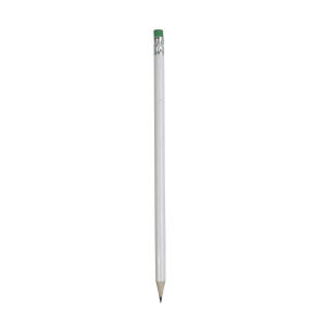 ON™ White wooden pencil with graphite lead, cylindrical cross-section and coloured rubber
