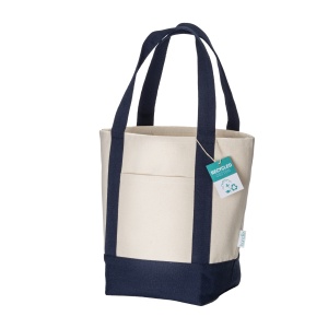 ON™ Geantă mini shopper din bumbac reciclat 340 g/m2, cu mânere și bază colorate. Certificare GRS - Img 2