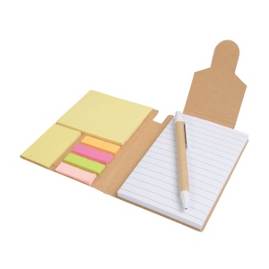 ON™ Recycled-paper notepad with cardboard pen and sticky notes
