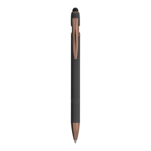 ON™ Rubberized aluminium snap pen with touch screen eraser and metal clip