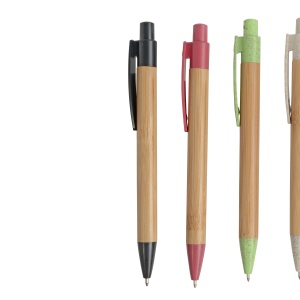 ON™ Push button ball pen with bamboo barrel and wheat-straw (50%) and PP (50%) fittings