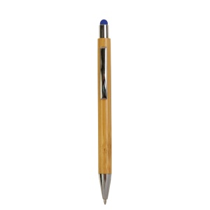 ON™ Bamboo barrel push ball pen with colored touch point and chrome tip