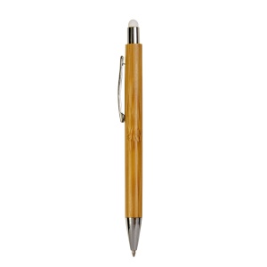 ON™ Bamboo barrel push ball pen with colored touch point and chrome tip