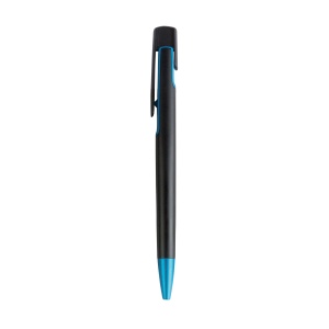 ON™ Plastic snap pen with black barrel and metallic tip and detail