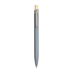 ON™ Rubberized recycled aluminum snap pen. Burnished details , bamboo button