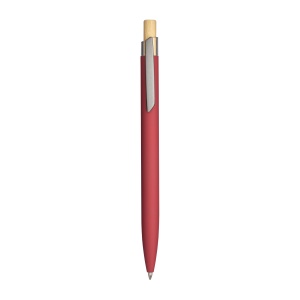 ON™ Rubberized recycled aluminum snap pen. Burnished details , bamboo button