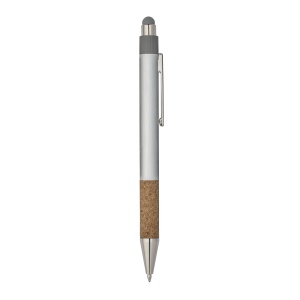 ON™ Recycled aluminium snap pen with cork grip and touchscreen