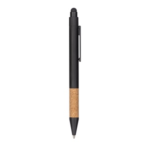 ON™ Recycled aluminium snap pen with cork grip and touchscreen